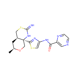 C[C@H]1C[C@H]2CSC(=N)N[C@@]2(c2nc(NC(=O)c3cnccn3)cs2)CO1 ZINC001772643807