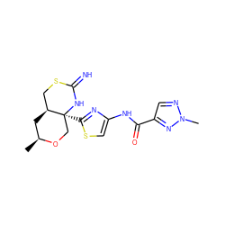 C[C@H]1C[C@H]2CSC(=N)N[C@@]2(c2nc(NC(=O)c3cnn(C)n3)cs2)CO1 ZINC001772657986