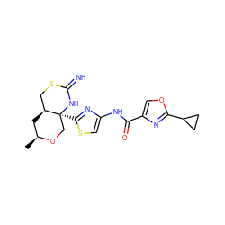 C[C@H]1C[C@H]2CSC(=N)N[C@@]2(c2nc(NC(=O)c3coc(C4CC4)n3)cs2)CO1 ZINC001772578845