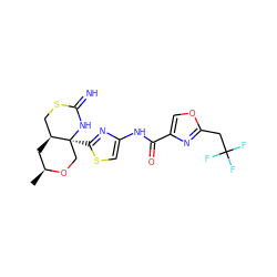 C[C@H]1C[C@H]2CSC(=N)N[C@@]2(c2nc(NC(=O)c3coc(CC(F)(F)F)n3)cs2)CO1 ZINC001772618185