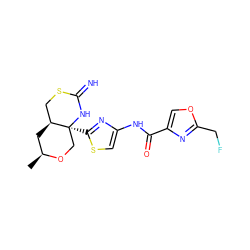 C[C@H]1C[C@H]2CSC(=N)N[C@@]2(c2nc(NC(=O)c3coc(CF)n3)cs2)CO1 ZINC001772620814