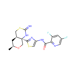 C[C@H]1C[C@H]2CSC(=N)N[C@@]2(c2nc(NC(=O)c3ncc(F)cc3F)cs2)CO1 ZINC001772633486