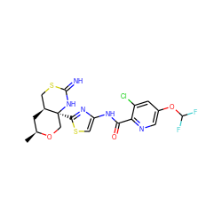 C[C@H]1C[C@H]2CSC(=N)N[C@@]2(c2nc(NC(=O)c3ncc(OC(F)F)cc3Cl)cs2)CO1 ZINC001772582729