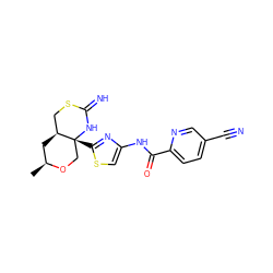 C[C@H]1C[C@H]2CSC(=N)N[C@]2(c2nc(NC(=O)c3ccc(C#N)cn3)cs2)CO1 ZINC001772597200