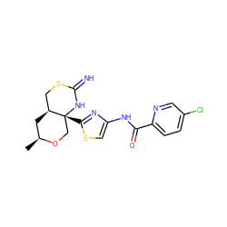 C[C@H]1C[C@H]2CSC(=N)N[C@]2(c2nc(NC(=O)c3ccc(Cl)cn3)cs2)CO1 ZINC001772592721