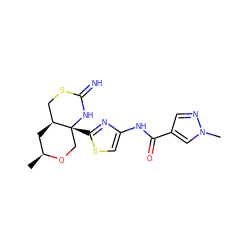 C[C@H]1C[C@H]2CSC(=N)N[C@]2(c2nc(NC(=O)c3cnn(C)c3)cs2)CO1 ZINC001772644868