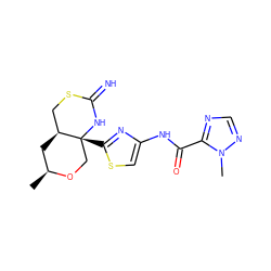 C[C@H]1C[C@H]2CSC(=N)N[C@]2(c2nc(NC(=O)c3ncnn3C)cs2)CO1 ZINC001772626263