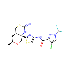 C[C@H]1C[C@H]2CSC(=N)N[C@]2(c2nc(NC(=O)c3nn(C(F)F)cc3Cl)cs2)CO1 ZINC001772582600