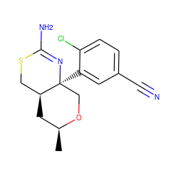 C[C@H]1C[C@H]2CSC(N)=N[C@@]2(c2cc(C#N)ccc2Cl)CO1 ZINC000147751710