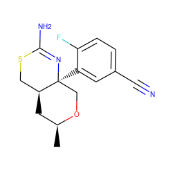 C[C@H]1C[C@H]2CSC(N)=N[C@@]2(c2cc(C#N)ccc2F)CO1 ZINC000147757000