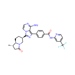 C[C@H]1CC(=O)N2C[C@H](c3nc(-c4ccc(C(=O)Nc5cc(C(F)(F)F)ccn5)cc4)c4c(N)nccn34)CC[C@H]12 ZINC000145559352