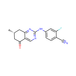 C[C@H]1CC(=O)c2cnc(Nc3ccc(C#N)c(F)c3)nc2C1 ZINC000096282192