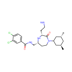 C[C@H]1CC(N2CC[C@H](CNC(=O)c3ccc(Cl)c(Cl)c3)N[C@H](CCN)C2=O)C[C@H](C)C1 ZINC001772621993