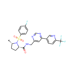 C[C@H]1CC[C@@H](C(=O)NCc2cc(-c3ccc(C(F)(F)F)nc3)ncn2)N1S(=O)(=O)c1ccc(F)cc1 ZINC001772626117