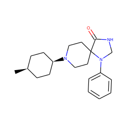 C[C@H]1CC[C@@H](N2CCC3(CC2)C(=O)NCN3c2ccccc2)CC1 ZINC000100852726