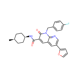 C[C@H]1CC[C@@H](NC(=O)c2cc3cc(-c4ccco4)cnc3n(Cc3ccc(F)cc3)c2=O)CC1 ZINC000299827408