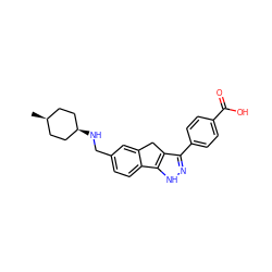 C[C@H]1CC[C@@H](NCc2ccc3c(c2)Cc2c(-c4ccc(C(=O)O)cc4)n[nH]c2-3)CC1 ZINC000101107532