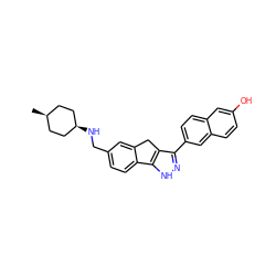 C[C@H]1CC[C@@H](NCc2ccc3c(c2)Cc2c(-c4ccc5cc(O)ccc5c4)n[nH]c2-3)CC1 ZINC000253652233