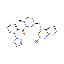 C[C@H]1CC[C@@H](Oc2cc(C(F)(F)F)nc3ccccc23)CN1C(=O)c1ccccc1-n1nccn1 ZINC000299868203