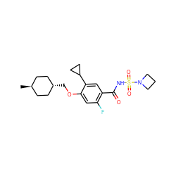C[C@H]1CC[C@H](COc2cc(F)c(C(=O)NS(=O)(=O)N3CCC3)cc2C2CC2)CC1 ZINC000261073305