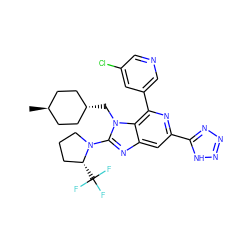 C[C@H]1CC[C@H](Cn2c(N3CCC[C@H]3C(F)(F)F)nc3cc(-c4nnn[nH]4)nc(-c4cncc(Cl)c4)c32)CC1 ZINC000261135287