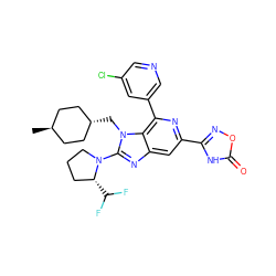 C[C@H]1CC[C@H](Cn2c(N3CCC[C@H]3C(F)F)nc3cc(-c4noc(=O)[nH]4)nc(-c4cncc(Cl)c4)c32)CC1 ZINC000261188659
