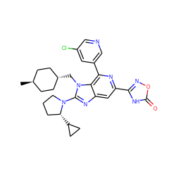 C[C@H]1CC[C@H](Cn2c(N3CCC[C@H]3C3CC3)nc3cc(-c4noc(=O)[nH]4)nc(-c4cncc(Cl)c4)c32)CC1 ZINC000261093242
