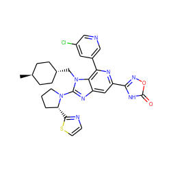 C[C@H]1CC[C@H](Cn2c(N3CCC[C@H]3c3nccs3)nc3cc(-c4noc(=O)[nH]4)nc(-c4cncc(Cl)c4)c32)CC1 ZINC000261161863