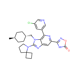 C[C@H]1CC[C@H](Cn2c(N3CCCC34CCC4)nc3cc(-c4noc(=O)[nH]4)nc(-c4cncc(Cl)c4)c32)CC1 ZINC000261173543