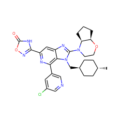 C[C@H]1CC[C@H](Cn2c(N3CCO[C@@H]4CCC[C@@H]43)nc3cc(-c4noc(=O)[nH]4)nc(-c4cncc(Cl)c4)c32)CC1 ZINC000261094814