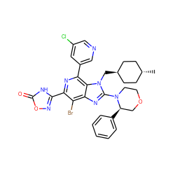 C[C@H]1CC[C@H](Cn2c(N3CCOC[C@H]3c3ccccc3)nc3c(Br)c(-c4noc(=O)[nH]4)nc(-c4cncc(Cl)c4)c32)CC1 ZINC000261117170