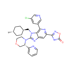 C[C@H]1CC[C@H](Cn2c(N3CCOC[C@H]3c3ccccn3)nc3cc(-c4noc(=O)[nH]4)nc(-c4cncc(Cl)c4)c32)CC1 ZINC000261122000