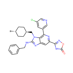 C[C@H]1CC[C@H](Cn2c(NCc3ccccc3)nc3cc(-c4noc(=O)[nH]4)nc(-c4cncc(Cl)c4)c32)CC1 ZINC000261179674