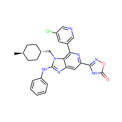 C[C@H]1CC[C@H](Cn2c(Nc3ccccc3)nc3cc(-c4noc(=O)[nH]4)nc(-c4cncc(Cl)c4)c32)CC1 ZINC000261098301
