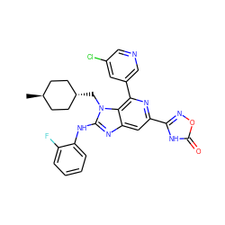 C[C@H]1CC[C@H](Cn2c(Nc3ccccc3F)nc3cc(-c4noc(=O)[nH]4)nc(-c4cncc(Cl)c4)c32)CC1 ZINC000261179966