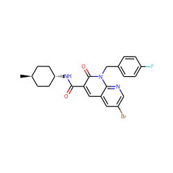 C[C@H]1CC[C@H](NC(=O)c2cc3cc(Br)cnc3n(Cc3ccc(F)cc3)c2=O)CC1 ZINC000299837476