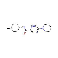 C[C@H]1CC[C@H](NC(=O)c2cnc(N3CCCCC3)cn2)CC1 ZINC000261170534