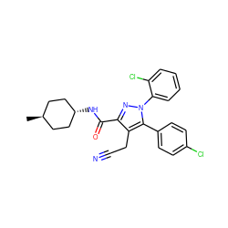 C[C@H]1CC[C@H](NC(=O)c2nn(-c3ccccc3Cl)c(-c3ccc(Cl)cc3)c2CC#N)CC1 ZINC000261166919