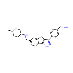 C[C@H]1CC[C@H](NCc2ccc3c(c2)Cc2c(-c4ccc(CN)cc4)n[nH]c2-3)CC1 ZINC000261155393