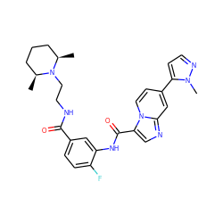 C[C@H]1CCC[C@@H](C)N1CCNC(=O)c1ccc(F)c(NC(=O)c2cnc3cc(-c4ccnn4C)ccn23)c1 ZINC000142296151