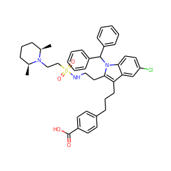 C[C@H]1CCC[C@@H](C)N1CCS(=O)(=O)NCCc1c(CCCc2ccc(C(=O)O)cc2)c2cc(Cl)ccc2n1C(c1ccccc1)c1ccccc1 ZINC000049898557