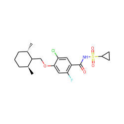 C[C@H]1CCC[C@H](C)C1COc1cc(F)c(C(=O)NS(=O)(=O)C2CC2)cc1Cl ZINC000207165122
