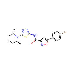 C[C@H]1CCC[C@H](C)N1c1nnc(NC(=O)c2cc(-c3ccc(Br)cc3)on2)s1 ZINC000008671757