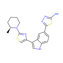 C[C@H]1CCCCN1c1nc(-c2c[nH]c3ccc(-c4nnc(N)s4)cc23)cs1 ZINC000215265273