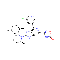 C[C@H]1CCCCN1c1nc2cc(-c3noc(=O)[nH]3)nc(-c3cncc(Cl)c3)c2n1C[C@H]1CC[C@H](C)CC1 ZINC001772624459