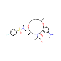 C[C@H]1CCCCO[C@@H](CN(C)S(=O)(=O)c2ccc(F)cc2)[C@H](C)CN([C@@H](C)CO)C(=O)c2cc(N(C)C)ccc2O1 ZINC000084714684