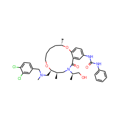 C[C@H]1CCCCO[C@H](CN(C)Cc2ccc(Cl)c(Cl)c2)[C@H](C)CN([C@H](C)CO)C(=O)c2cc(NC(=O)Nc3ccccc3)ccc2O1 ZINC000095599767