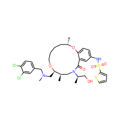 C[C@H]1CCCCO[C@H](CN(C)Cc2ccc(Cl)c(Cl)c2)[C@H](C)CN([C@H](C)CO)C(=O)c2cc(NS(=O)(=O)c3cccs3)ccc2O1 ZINC000095599354