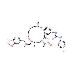 C[C@H]1CCCCO[C@H](CN(C)Cc2ccc3c(c2)OCO3)[C@H](C)CN([C@H](C)CO)C(=O)c2cc(NC(=O)Nc3ccc(F)cc3)ccc2O1 ZINC000095601285