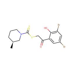 C[C@H]1CCCN(C(=S)SCC(=O)c2cc(Br)cc(Br)c2O)C1 ZINC000000896361